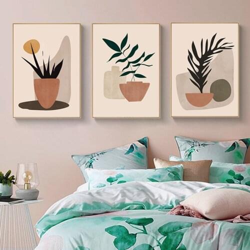 Nordic Posters And Prints Murals Art Canvas Painting Murals Living Room Decoration Abstract Orange Green Plants Fruit Leaves