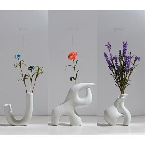 Nordic Minimalism White Ceramic Vase Abstract Modern Irregular Shaped Geometric Flower Pot Home Office Decoration Wholesales