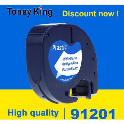 Toney King 1PCS 12mm*4m Compatible Dymo LetraTag 91201 Black on White Plastic Label Tape for LT-100H LT-100T LT-110T QX 50 XR