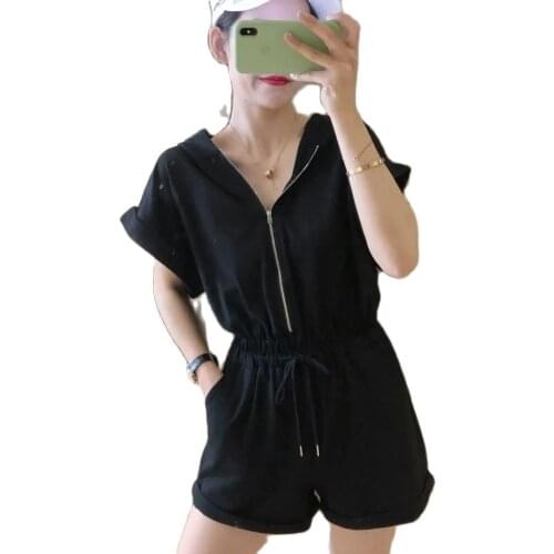 TYJTJY New Sports Suit Summer Overalls For Women Fashion 2021 Hooded Waist Waist Sweater Jumpsuit Women Casual Wide-Leg Pants