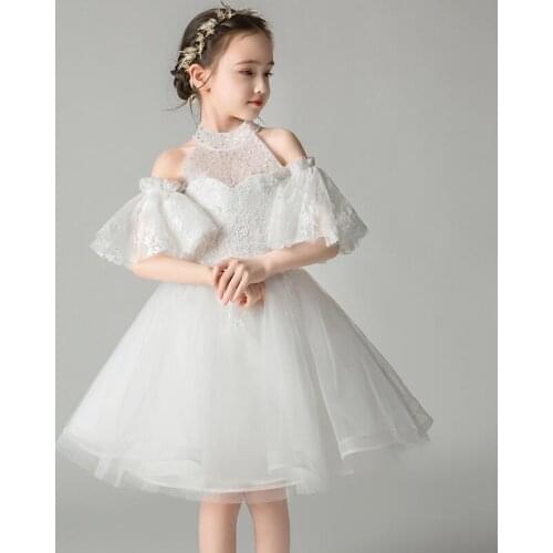 Sequin Beads Tulle White Lace Flower Girl Dress Christening Gown For Party Wedding Pageant Gown Children Girls Princess Clothes