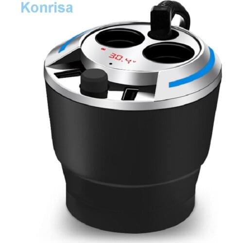 Konrisa Cup Car Charger Cigarette Lighter 2 Socket Splitter Adapter 12V-24V USB Car Phone Charger For IOS Android Phone On/off