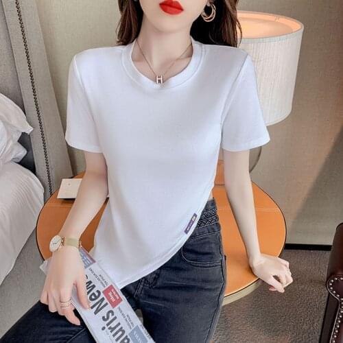 2021Korean Summer Fashion Split fork irregular Short T Shirt Women Tops Slim Short sleeve Women Tshirt white t shirts tops