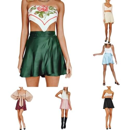 2021 summer hot style solid color skirt high waist fashion 1-piece lace short skirt chiffon satin wrap skirt