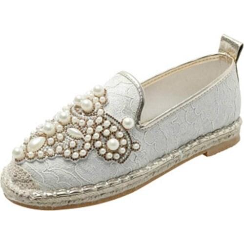 2020 fashion women casual pearls fishermen Sneakers flat shoe new fall lace-up crystal hemp rope loafers shoe