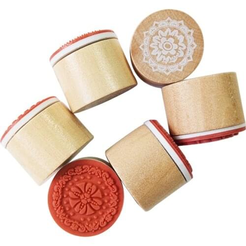 24pcs/lot retro wooden rubber stamp floral flower pattern round series diy stamps student prize promotional gift stationery