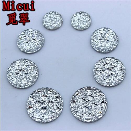 Micui 50PCS 12/14/16/18/20mm Clear Round flatback Resin Rhinestones Crystal Beads Scrapbooking crafts Jewelry Accessories ZZ582
