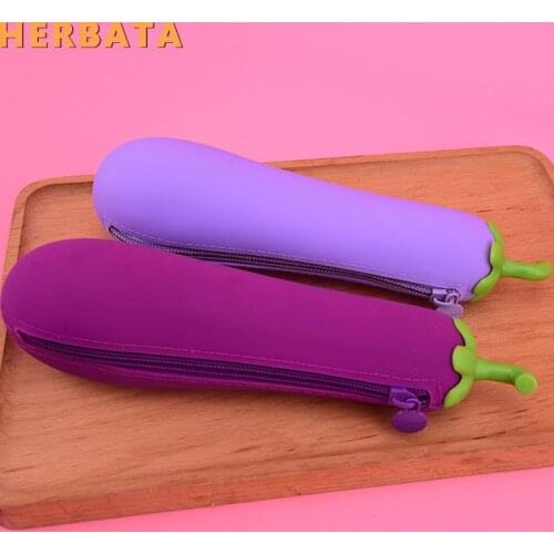 Eggplant pencil case silicone jelly pencil case children stationery bags Cartuchera student pen bag school supplies storage box
