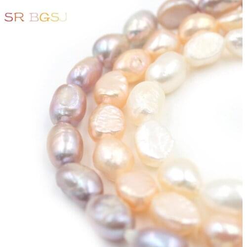 Free Ship 7x9mm White Pink Purple Irregular Freeform Rice Natural Freshwater Pearl Loose Beads For Jewelry DIY Strand 14"
