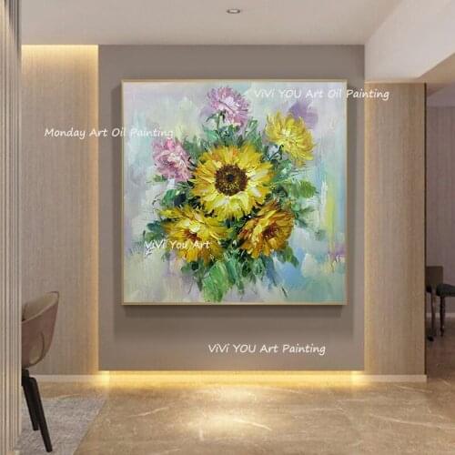Large Handmade ModernTextured painting sunflower painting oil painting on canvas colorful landscape painting bedroom hotel decor