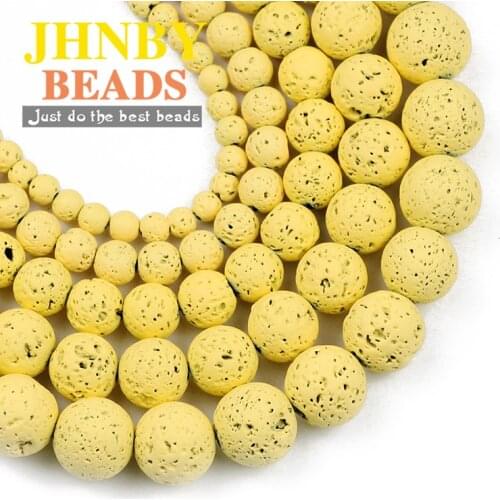JHNBY Rubber Paint Light yellow Lava Volcanic Natural Stone 4/6/8/10MM Spacer Round Loose beads for Jewelry making DIY bracelet