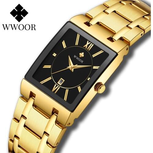 WWOOR Luxury Gold Black Watch For Women Fashion Square Quartz Watch Ladies Dress Wrist Watches Top Brand Sport Clock reloj mujer