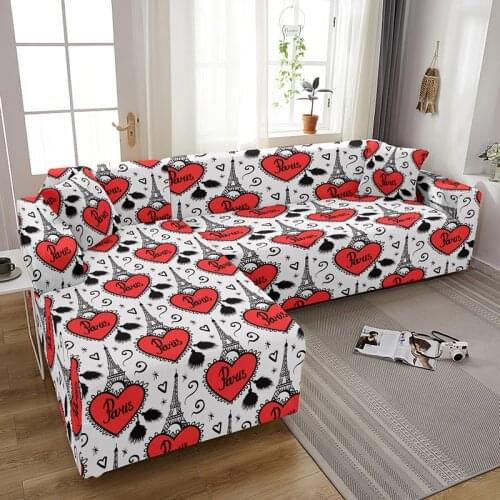 I Love Paris Heart L Shape Couch Cover Slip-Resistant Stretch Combination Sofa Covers For Living Room Slipcovers 1/2/3/4 Seats