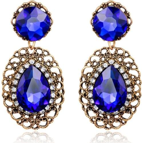 Elegant Korean Hollow Carved Flower Crystal Rhinestone Dangle Earrings Vintage Women Fashion Jewelry Accessory