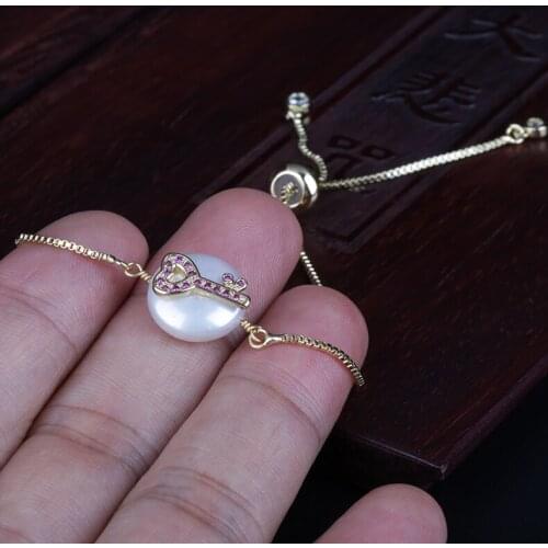 Purple red fuchsia cz tiny key love charm freshwater pearl bead charms dainty link bracelet for women wedding birthday gift