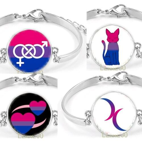 Flag Bisexual Top Symbol Bracelet Badge Pride Two Heart Crescent Moon LOGO Bangle For Best Friends Forever Sister Wrist Band