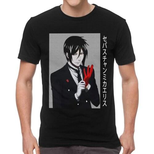 Kuroshitsuji T-shirt Men Graphic T Shirt Short Sleeve Black Butler Sebastian Michaelis Tshirt 100% Cotton Tee Top Clothes