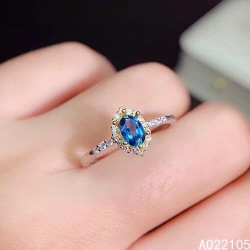 KJJEAXCMY fine jewelry 925 sterling silver inlaid Natural London blue topaz women fresh elegant adjustable gem ring support dete