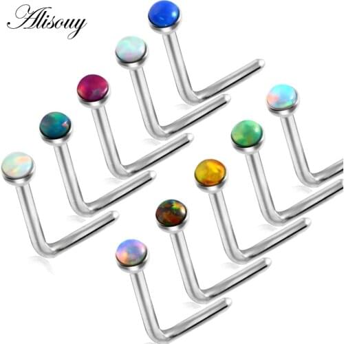 1PC G23 Titanium Opal Stone Piercings Nose Nostril Nose Ring Nose Studs Septum Ring Nez Earring Gauges Septo Earrings Piercings
