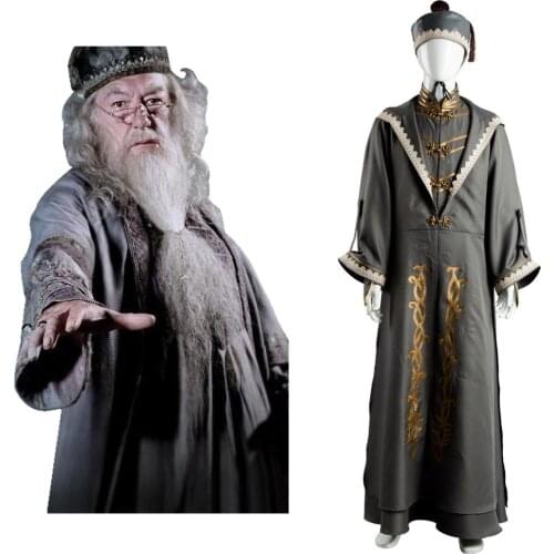 Albus Dumbledore Cosplay Costume Adult Robe Cloak Hat Outfit Full Set Halloween Carnival Costume