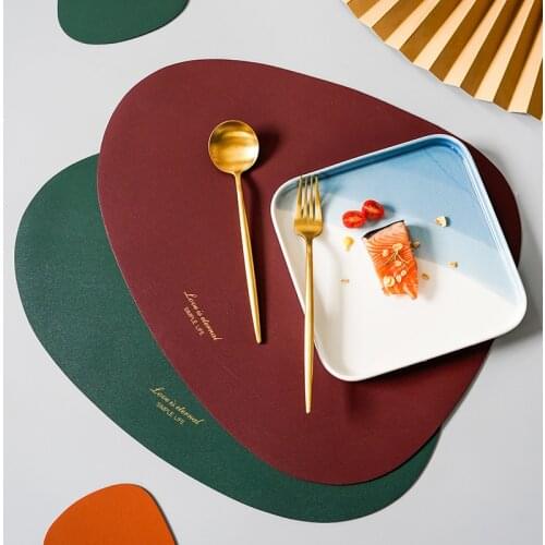 Nordic Style Leather Placemat Irregular Insulation Table Mat Coaster Waterproof Heat Insulation Oil-proof Kitchen Pads 2 Sizes