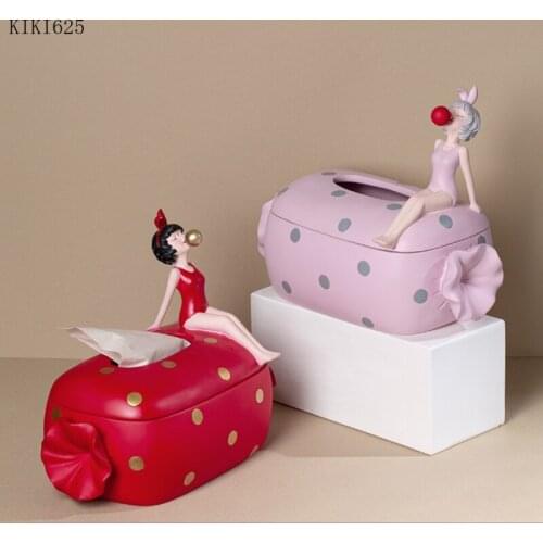 Creative Bubble Gum Girl Tissue Box Luxury Resin Character Roll Paper Tube Living Room Dining Table Tissue Box Home Decoration