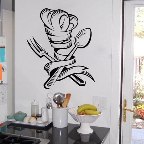 Kitchen Chef Spoon Fork Wall Sticker Resturant Dinning Room Kitchen Tools Wall Decal Vinyl Home Decoration