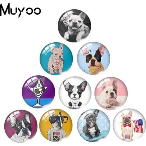 2019 New Cute French Bulldog Puppy Glass Dome Cabochon Bulldogs Cabochons Art Photo Dog Lovers Jewelry Gifts