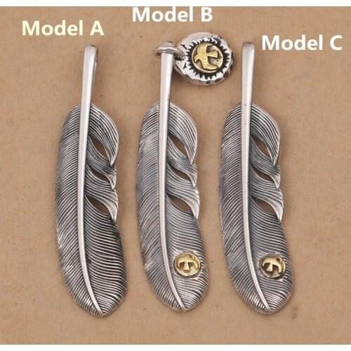Solid Real 925 Sterling Silver Feather Charms Pendant DIY Trinket Vintage Indian Style Eagle Silver 925 Mens Jewelry Accessory