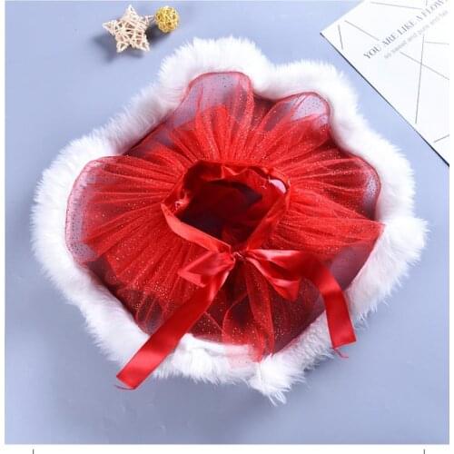 Autumn Baby girls christmas party red tutu skirt childrens mesh chiffon sequin fluffy side ball gown skirt headband