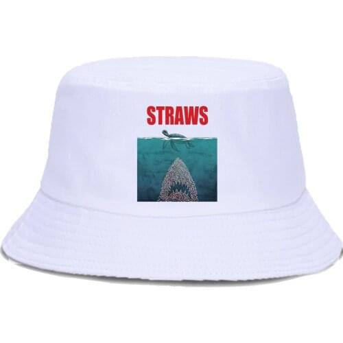 Straws Shark Harajuku Print Fishermans Hats Unisex Cotton Panama Style Caps Sun Shade Outdoor Bucket Hat Foldable Beach Sun Cap