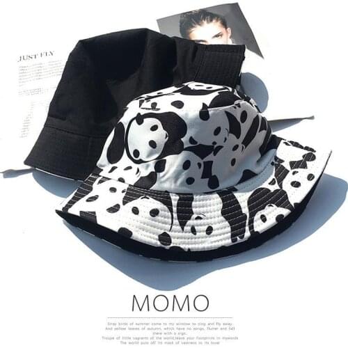 Cow Reversible Black White Cow Panda Zebra Pattern Bucket Hats Fisherman Caps for Women and Men Summer hats for women fishing