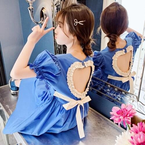 Teenage Girls Hollow Love Pure Dress 2021 New Summer Short-Sleeved Dress Princess Dress10 12 Years Children Clothes