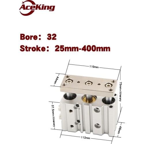 Pneumatic three-axis three-bar cylinder with guide bar anti-rotation TCM/ mgpm32-10-20 *30/40-50-75-100-125-150-175-200-250-300Z