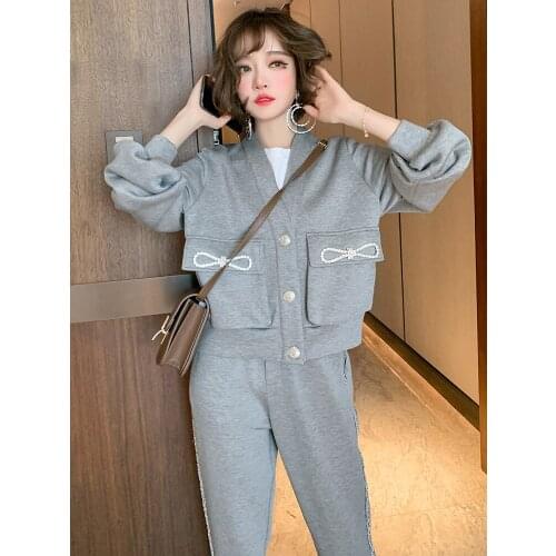 Casual fashion with diamond bowknot symmetrical pocket single breastedVJacket collar 2021 Spring new