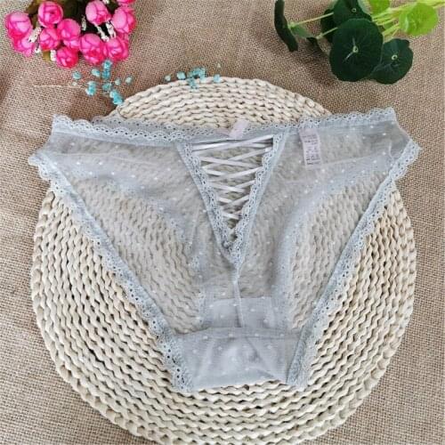Gray Briefs womens crotch on cotton bottom simple mid-waist lace nylon seamless breathable sexy soft package buttock