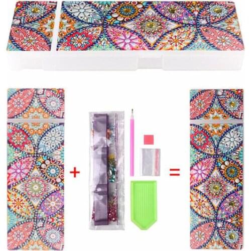 DIY Mandala Special Shaped Diamond Painting Pencil Case 2 Grids Stationery Storage Box Jewelry Box 5D Diamond Embroidery