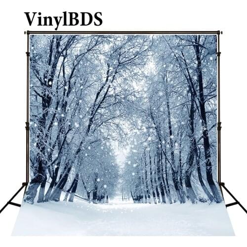 VinylBDS Winter Photography Backdrop White Snow Spot Background Photography Scenery Long Road Forest Backdrops For Photo Studio