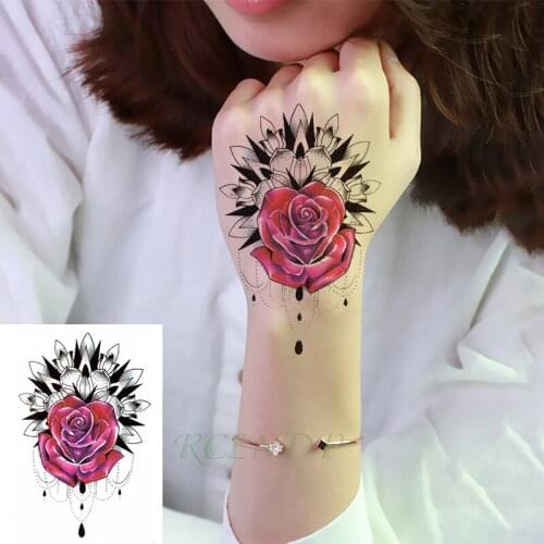 Waterproof Temporary Tattoo Sticker flower red rose datura chain flash tatto fake tatoo body art tattoos for women men kids