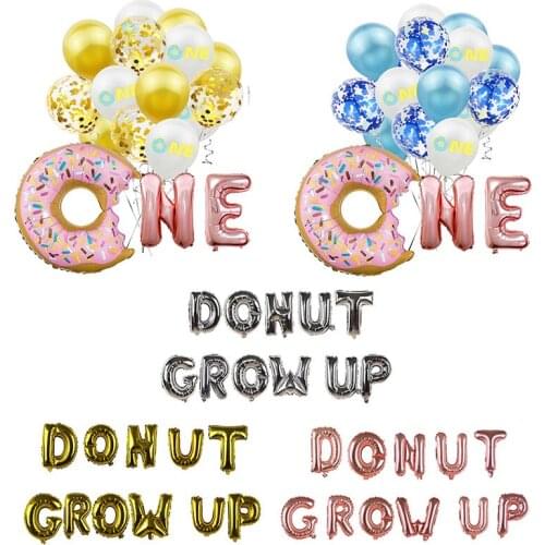 1Set Baby Boy/Girl Sweet Donut One Foil Balloon Children 1st Birthday Party Baby Shower Wild One Donut Grow Up Balloon Supplies