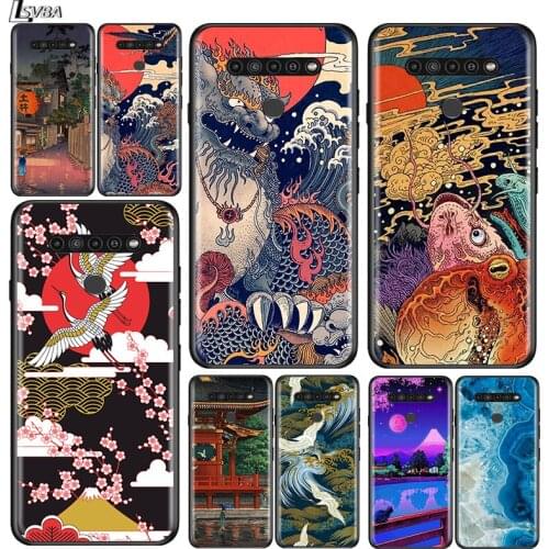 Japanese Art for LG G8 G8S G8X V30 V35 V40 V50 V60 ThinQ Q60 K40 K50 K51 K61 K71 K92 K62 K42 Black Phone Case