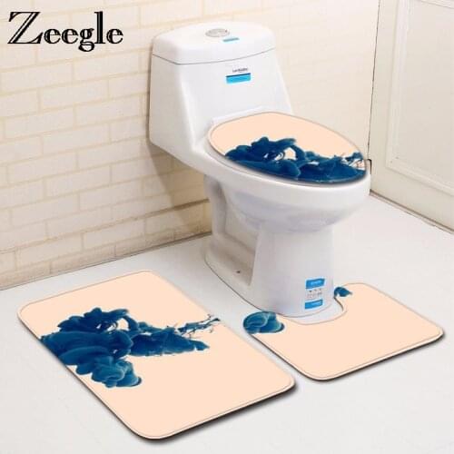 Zeegle 3pcs Bathroom Mat Set Anti-slip Bathroom Floor Mats Pedestal Rug Shower Mat Flannel Bathroom Rugs and Toilet Mats