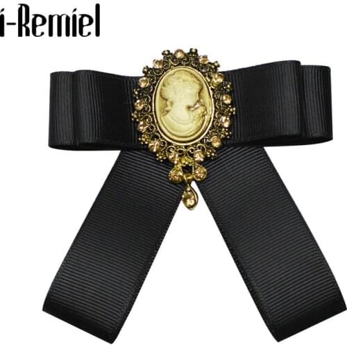 I-Remiel Bow Brooch Ribbon Rhinestone Fabric Vintage Crystal Pins And Brooches Beauty Head Party Broches Badge For Ladies Women