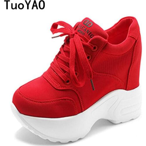 Women Sneakers Mesh Casual Platform Trainers White Shoes 10CM Heels Autumn Wedges Breathable Woman Height Increasing Shoes 2020