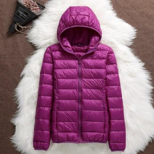 Women Purple Down Jacket Cute Thin Winter Outerwear Hooded Zip Up Lightweight Down Coat Girls Oversized Puffer Jacket Female 4xl
