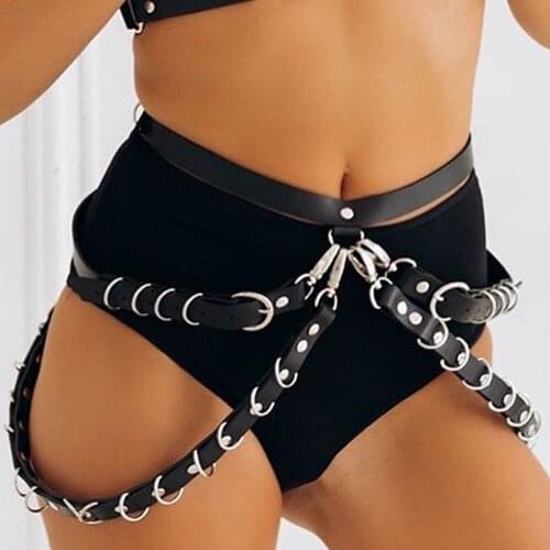 TRODEAM Leather Harness Belt Women Body Bondage Sexy Suspenders Garter Belt Stockings Waist Belts Straps Gothic Leg Harness Cage