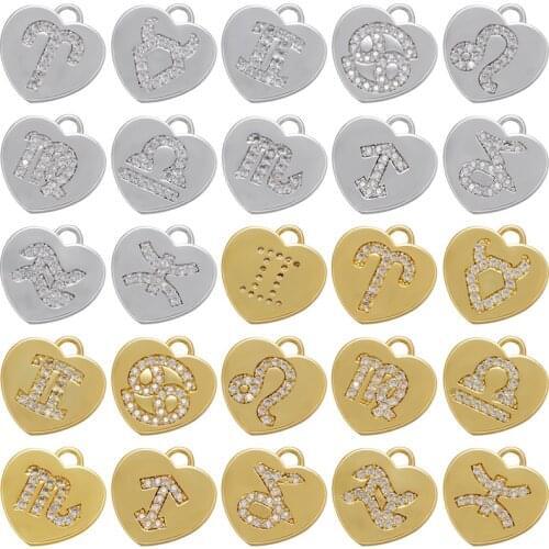 ZHUKOU Heart shape 12 Constellations charms Pendant DIY Handmade Necklace Earrings Jewelry Pendant Accessories Wholesale VD939