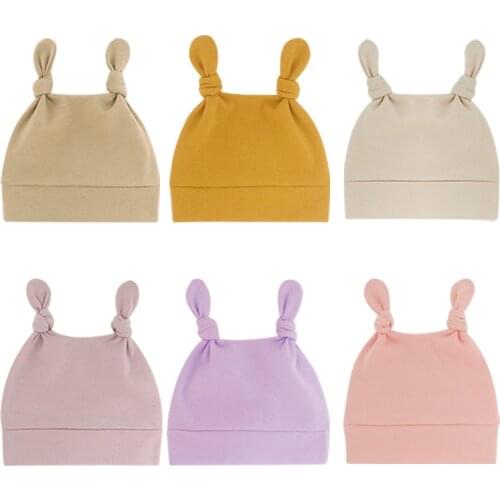 1 PCS Toddler Skin-friendly Warm Cotton Caps Solid Color Handmade Knotted Baby Elastic Hats Infant Accessories Birthday Gifts
