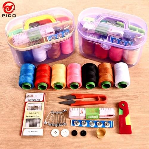 10pcs/lot Portable Sewing Kits Plastic Scissors Tape Pins tool Set Threads Buttons Scissor Knitting Craft Case ZL301-3