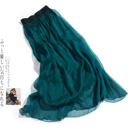 100% Silk Beach Skirt High Waist Long Skirts for Women Korean Fashion Skirts Womens Spring Summer 2021 Jupe Femme Pph4832